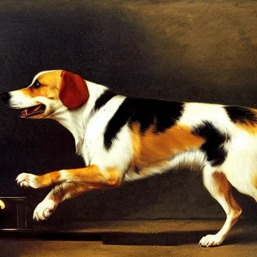 Image similar to A Hell Hound corgi, caravaggio