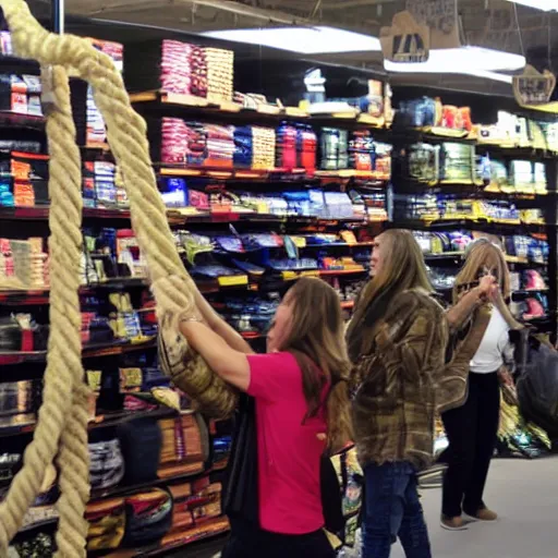 Image similar to people fighting for the best rope at the store