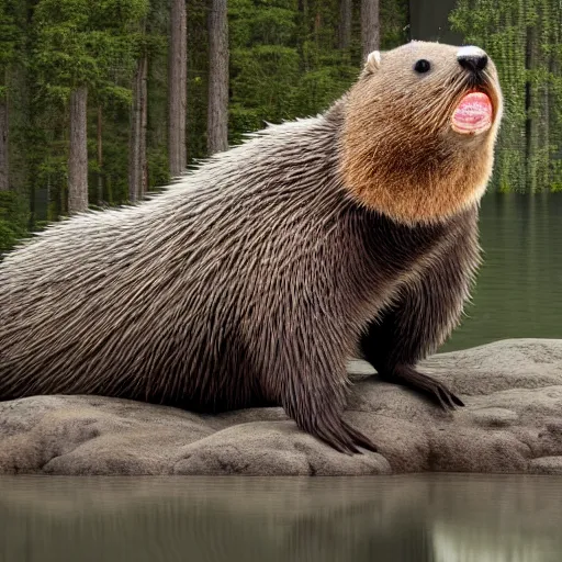 Image similar to hyperrealistic dslr film still of justin bieber disguised as a ( beaver ), beaver dam, stunning 8 k octane comprehensive 3 d render, inspired by istvan sandorfi & greg rutkowski & unreal engine, perfect symmetry, dim volumetric cinematic lighting, extremely hyper - detailed, incredibly real lifelike attributes & flesh texture, intricate, masterpiece, artstation, stunning