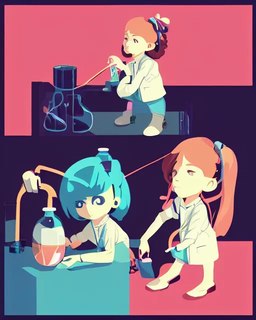 Image similar to a little girl science lab. clean cel shaded vector art. minimalist illustration art by lois van baarle, artgerm, helen huang by makoto shinkai and ilya kuvshinov, rossdraws