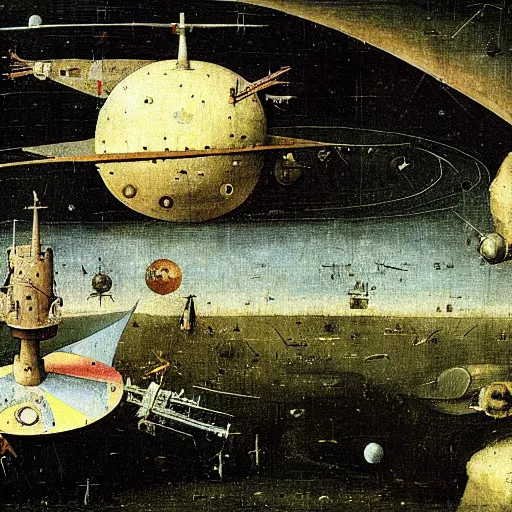 Prompt: painting of a space station, by Hieronymus Bosch