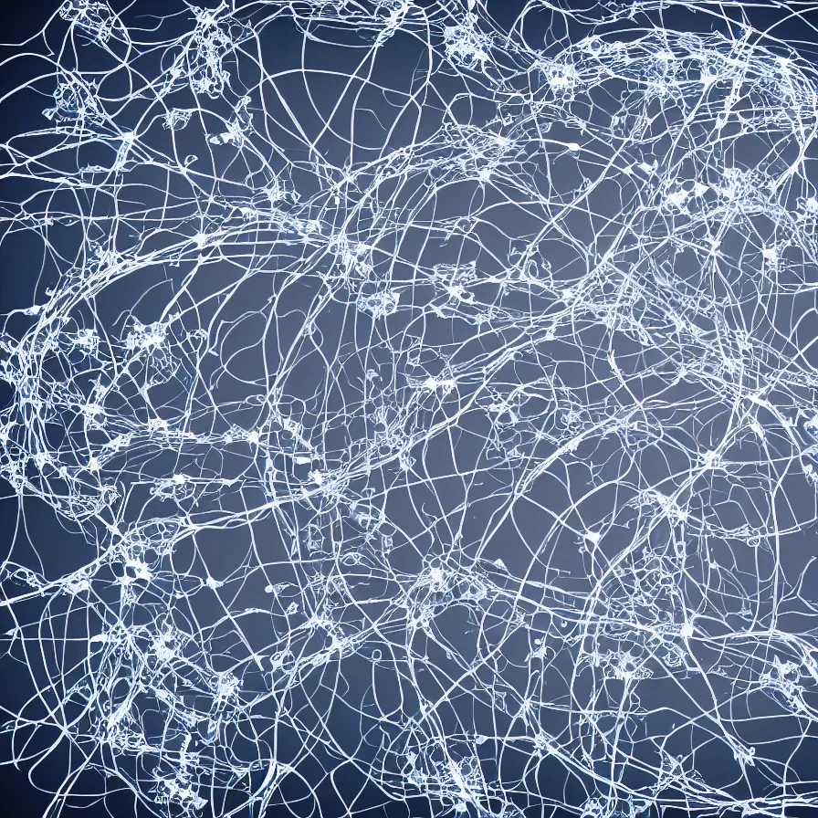 Prompt: illustration map of neural network of human brain with artificial neural implant floating over table, unreal engine