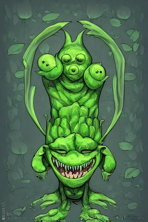 Prompt: a goblin broccoli monster, symmetrical, digital art, sharp focus, trending on art station, anime