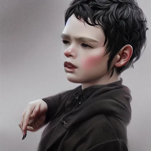 Prompt: young boy, black hair, gorgeous, amazing, feminine, elegant, intricate, highly detailed, digital painting, artstation, concept art, sharp focus, illustration, art by charlie bowater