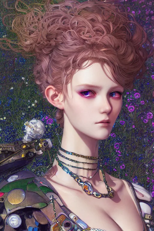 Image similar to portrait of beautiful young fairy, cyberpunk, Warhammer, highly detailed, artstation, illustration, art by Gustav Klimt and Range Murata and Ilya Kuvshinov and Sakimichan