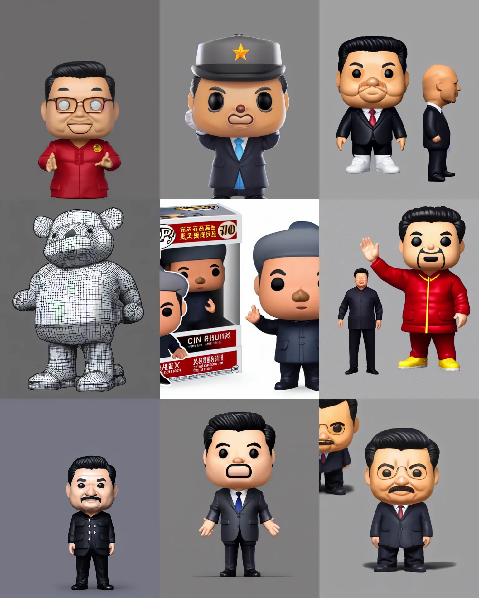 Prompt: full body 3d render of chinese leader Xi Jinping person as a funko pop!, studio lighting, grey background, single person, no shadow, blender, trending on artstation, 8k, highly detailed