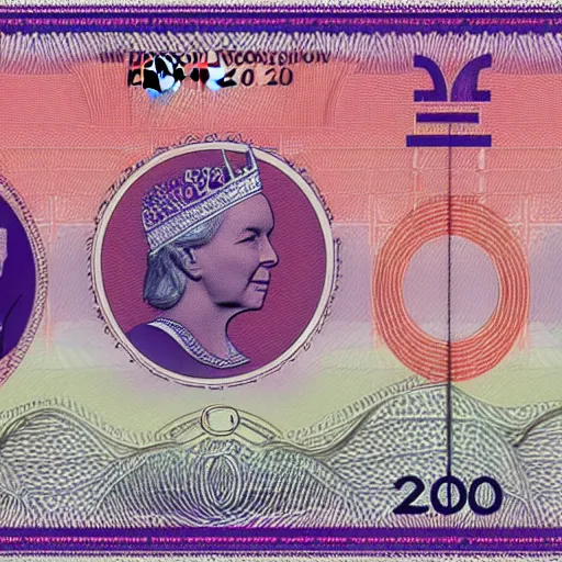 Prompt: concept design of british, britain, uk, £ 5 0 note for the year 2 0 3 3