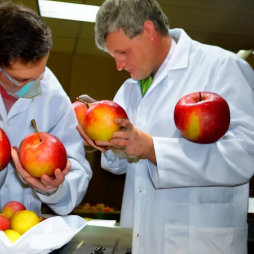Prompt: scientists comparing apples and oranjes,
