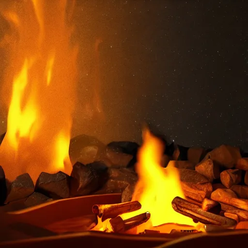Prompt: close up of a campfire in the night, 3 d render octane