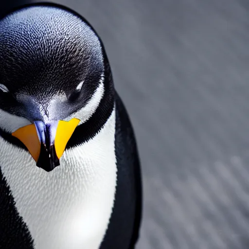 Image similar to high detail shot of a penguin wearing a suit, realism 8k