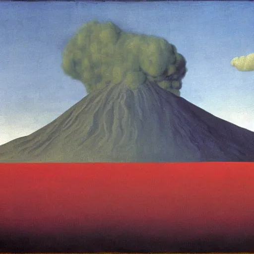 Image similar to volcano base detailed painting by rene magritte