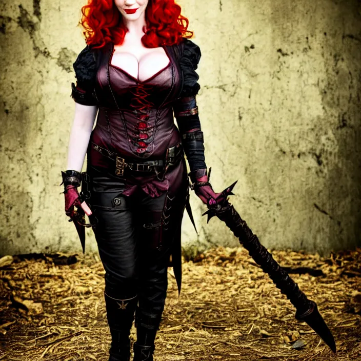 Image similar to full body photograph of christina hendricks as a vampire warrior. extremely detailed. dslr. 8 5 mm.