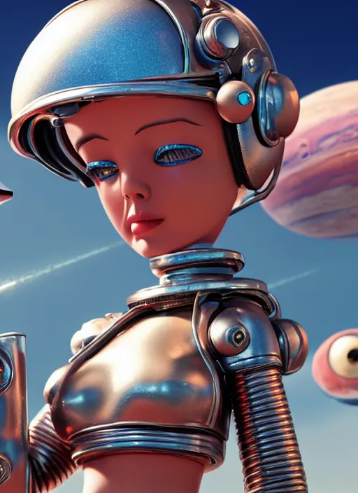 Image similar to highly detailed closeup, portrait of a tin toy bikini spacegirl in a spaceship on mars, unreal engine, nicoletta ceccoli, mark ryden, earl norem, lostfish, global illumination, detailed and intricate environment