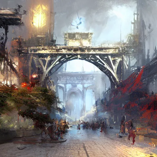 Image similar to Azorius Guildgate, painted by Craig Mullins