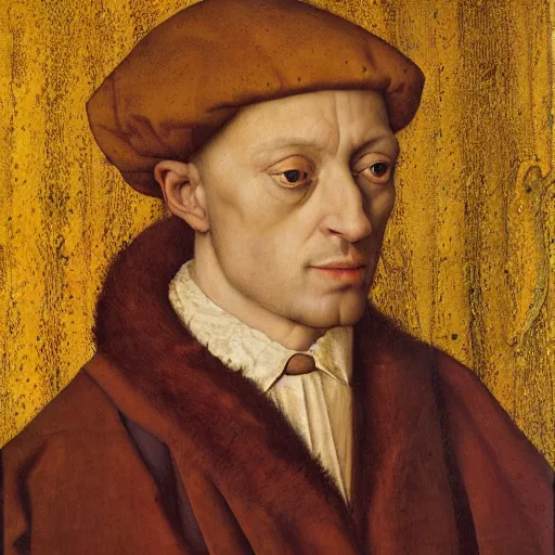 Image similar to portrait of nir levi, oil painting by jan van eyck, northern renaissance art, oil on canvas, wet - on - wet technique, realistic, expressive emotions, intricate textures, illusionistic detail