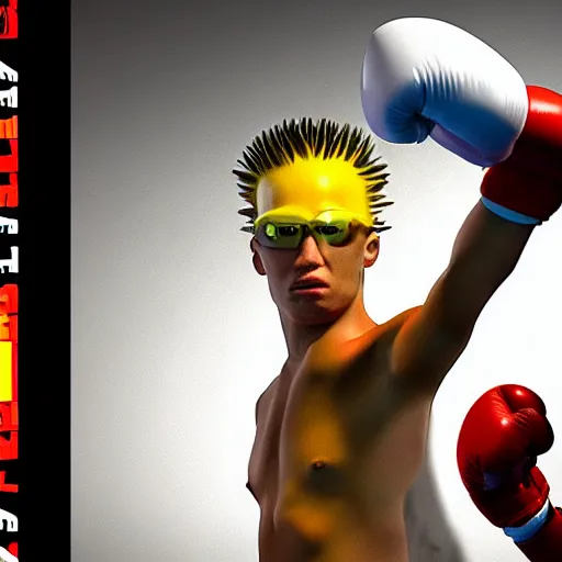 Prompt: a still of bart simpson boxing ksi knock cinematic compostion wide shot hyper realism