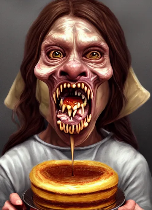 Image similar to portrait of a medieval goblin eating cakes beautiful face hyper realistic highly detailed digital painting artstation illustration co