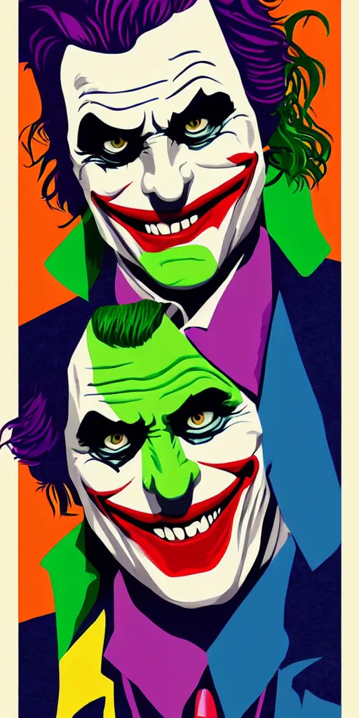 Image similar to the joker. illustration. multicolored. by tom whalen.