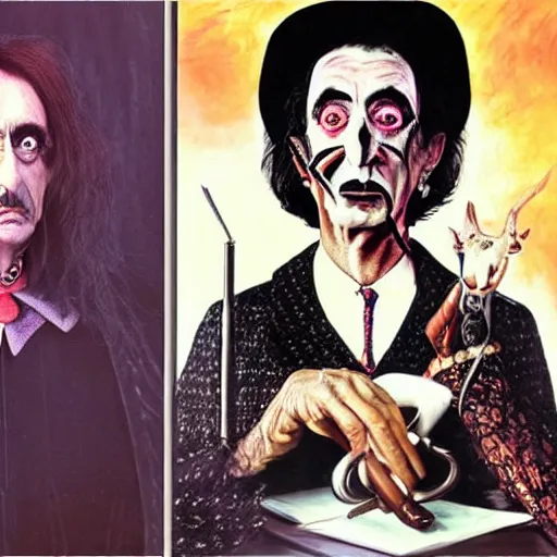 Image similar to alice cooper and salvador dali in in the style of american gothic