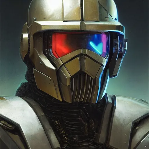 Prompt: the doomslayer as a scifi cyberpunk knight, closeup portrait art by donato giancola and greg rutkowski, realistic face, digital art, trending on artstation, heart helmet, symmetry!!!