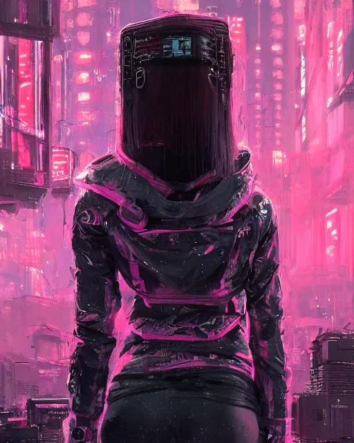 Prompt: detailed portrait neon guard girl with long straight blonde hair seen from the back, cyberpunk futuristic, reflective puffer jacket, black leggings, decorated with traditional ornaments in front of a dystopian crowd with piles of garbage by ismail inceoglu dragan bibin hans thoma, perfect face, fine details, realistic shaded, fine - face, pretty face by rossdraws