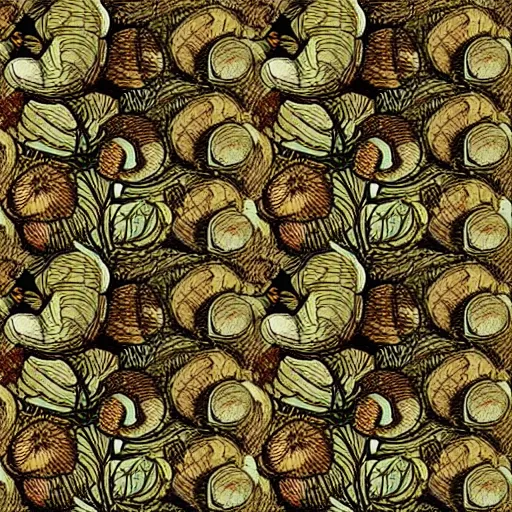 Prompt: a detailed artwork of mushrooms, pattern, tiled, caspar david friedrich, artstation