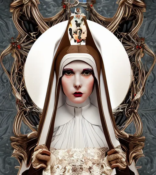 Prompt: beautiful female character inspired by venice carnival, christmas and nun | | digital artwork made by greg rutswork, anna dittmann, rosdraws and lois van barlee, symmetrical, anatomically correct