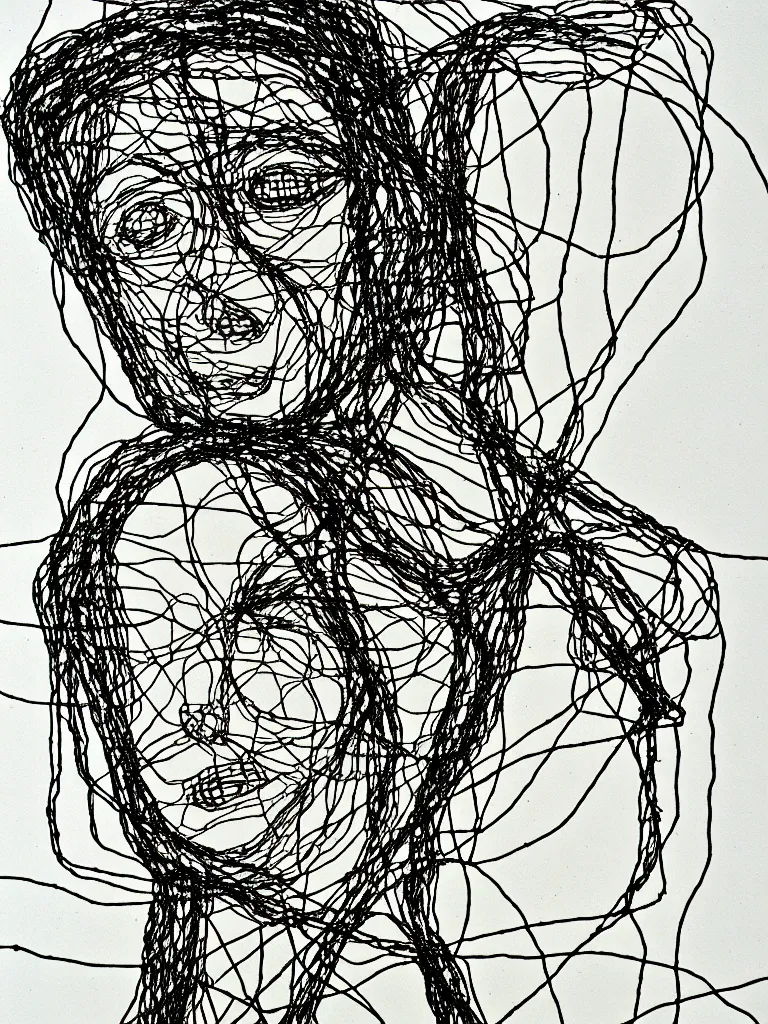 Image similar to wire art lineography portrait inspired a character from egon schiele's work