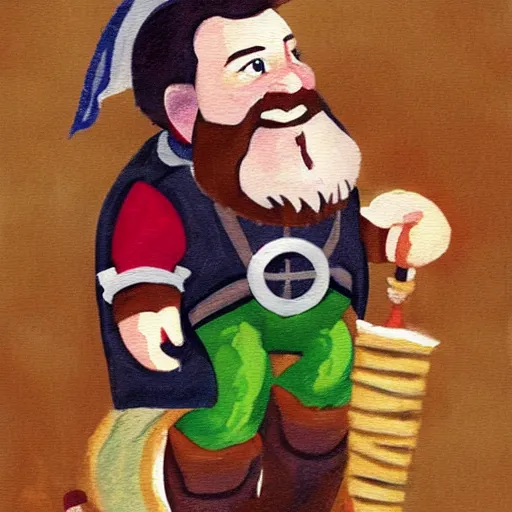 Prompt: A fantasy dwarf riding a baguette, fantasy painting. - n 4