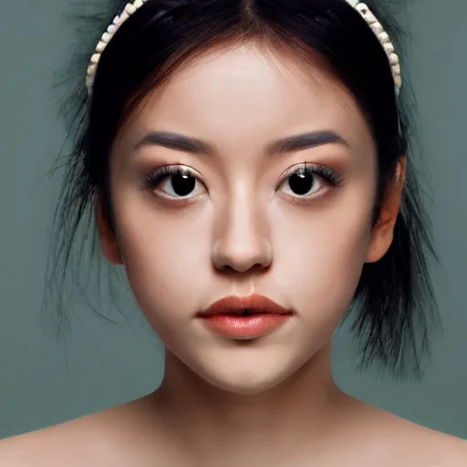 Prompt: a masterpiece portrait photo of a beautiful young woman who looks like an asian brittany murphy, symmetrical face