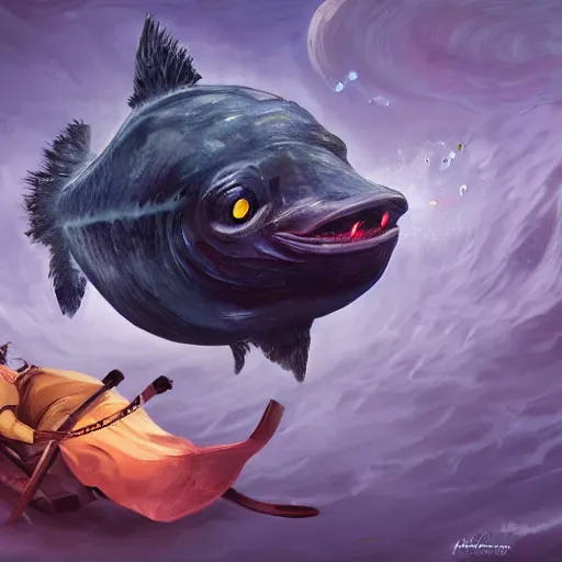 Image similar to giant anglerfish with a human-shaped esca, digital art, epic, dynamic, cinematic