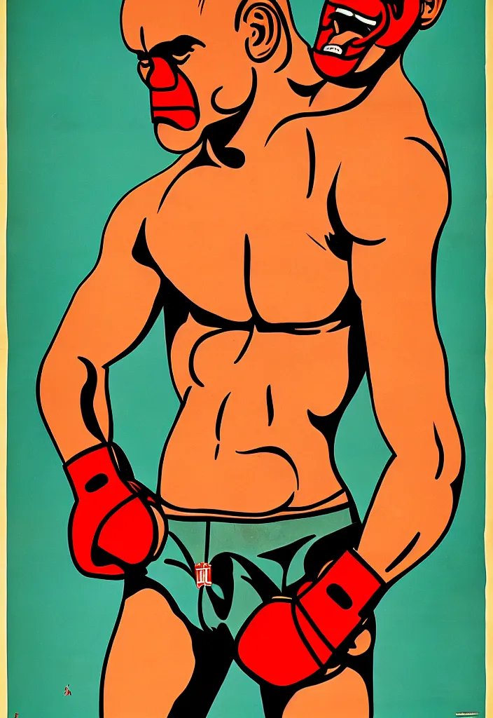 Image similar to boxer, anatomically correct, style of soviet poster