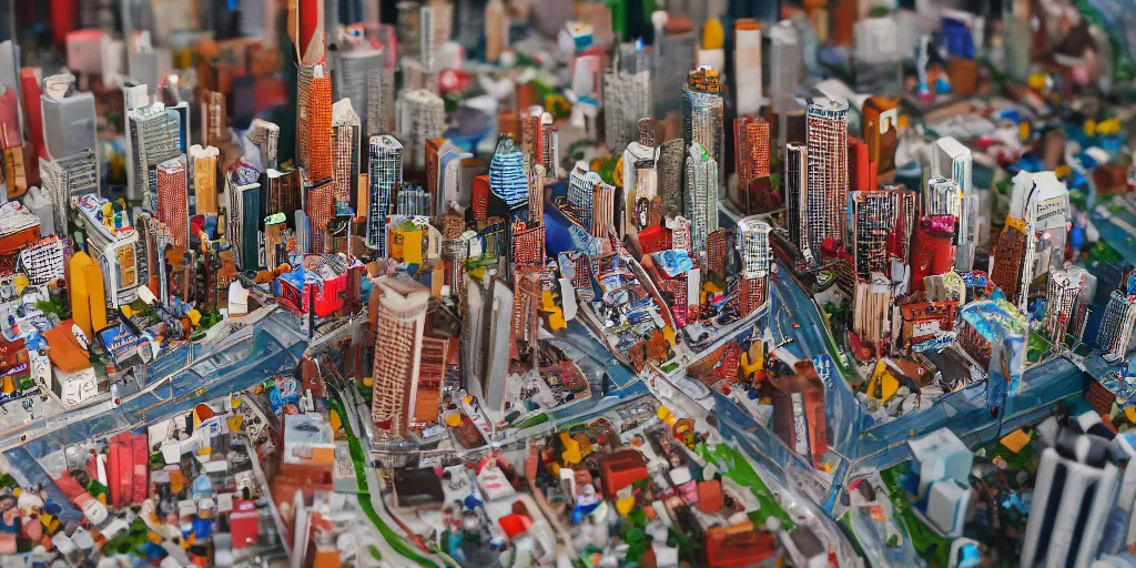 Image similar to a model of toronto constructed out of fast food cups and packaging, miniature photography, diorama, wide - angle macro lens, art, award - winning, beautiful high resolution