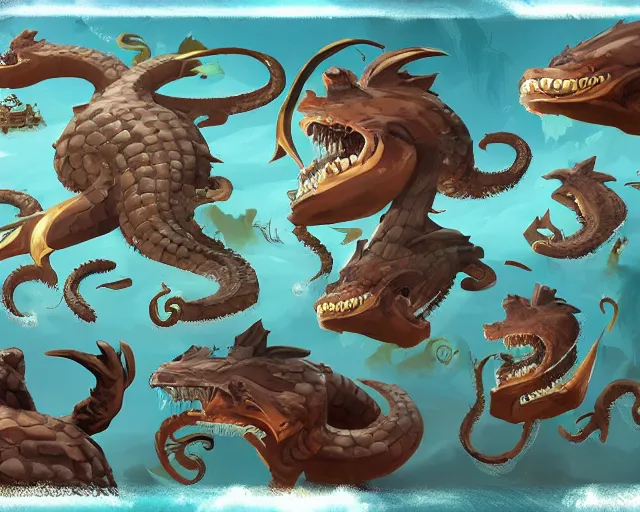 Image similar to sea of thieves animal boss character concept art for a gigantic sea serpent snake leviathan, cgsociety, trending on artstation, rare ltd,