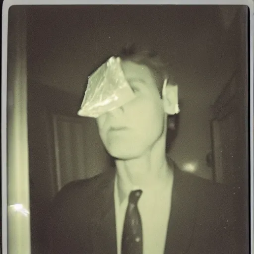 Image similar to low wide angle, old polaroid of a man being hit by a lighting strike in his head, black and white