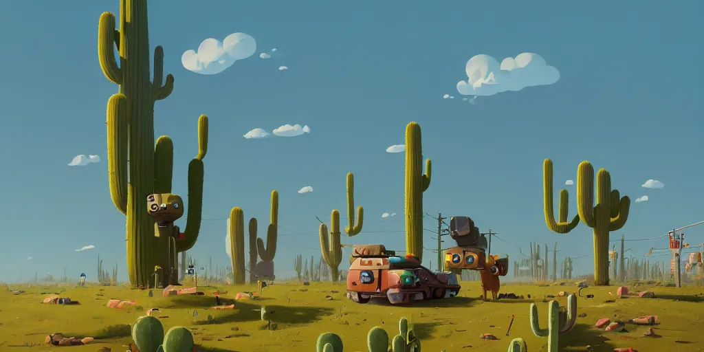 Prompt: Llamas and cacti by Goro Fujita and Simon Stalenhag , 8k, trending on artstation, hyper detailed, cinematic