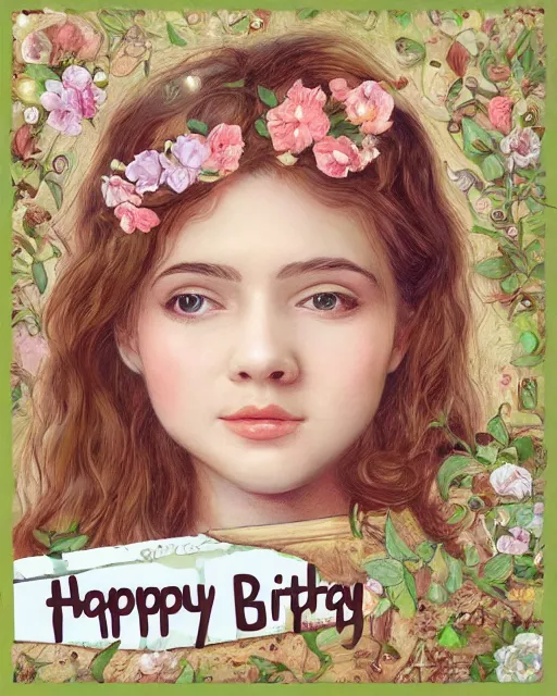 Image similar to happy birthday postcard to my sweet little 19 years old girl, trending on artstation, 8k, highly detailed