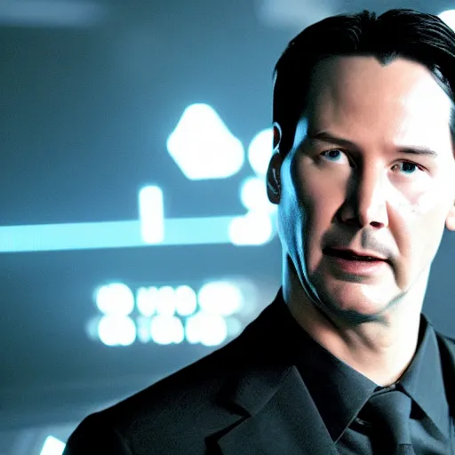 Prompt: keanu reeves as superman in tron legacy city