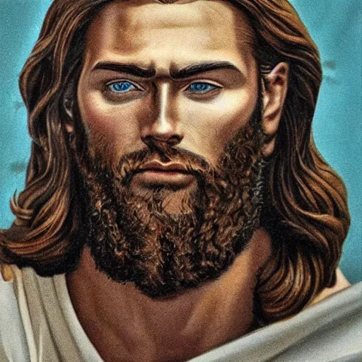 Image similar to gigachad Jesus Christ, very detailed,