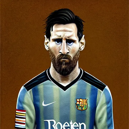 Image similar to lionel messi looking angry, d & d, fantasy, intricate, elegant, highly detailed, digital painting, artstation, concept art, matte, sharp focus, illustration, art by gertrude abercrombie