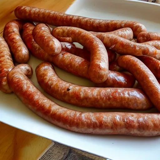 Image similar to hand made out of sausages