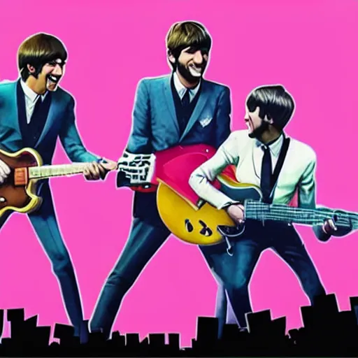 Image similar to the beatles playing fortnite