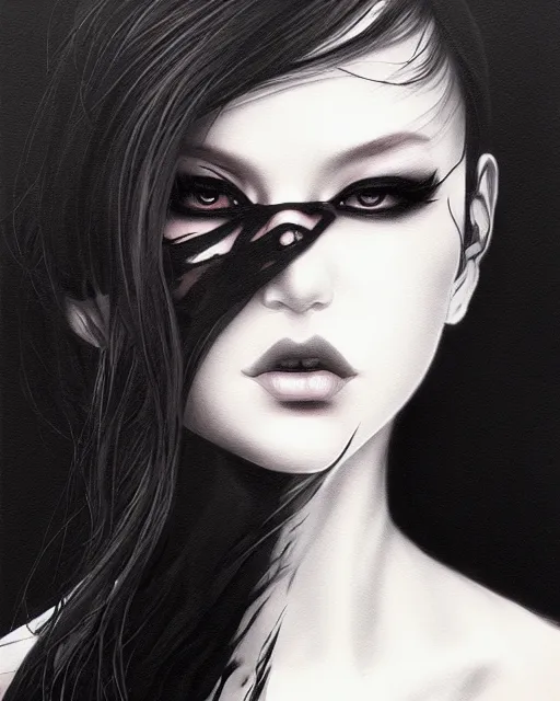 Prompt: black crimson ink smoke portrait of mew, artgerm, wlop, artstation