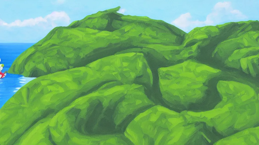 Image similar to sonic green hills island, painting