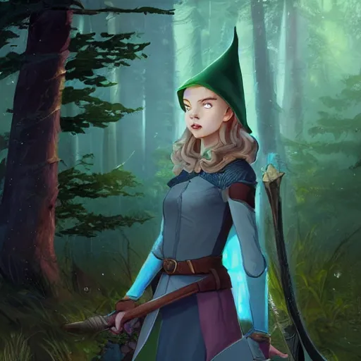 Image similar to Portrait of Anya Taylor-Joy as an elf ranger, pale green hooded cloak, lord of the rings, mattepainting concept Blizzard pixar maya engine on stylized background splash comics global illumination lighting artstation lois van baarle, ilya kuvshinov, rossdraws