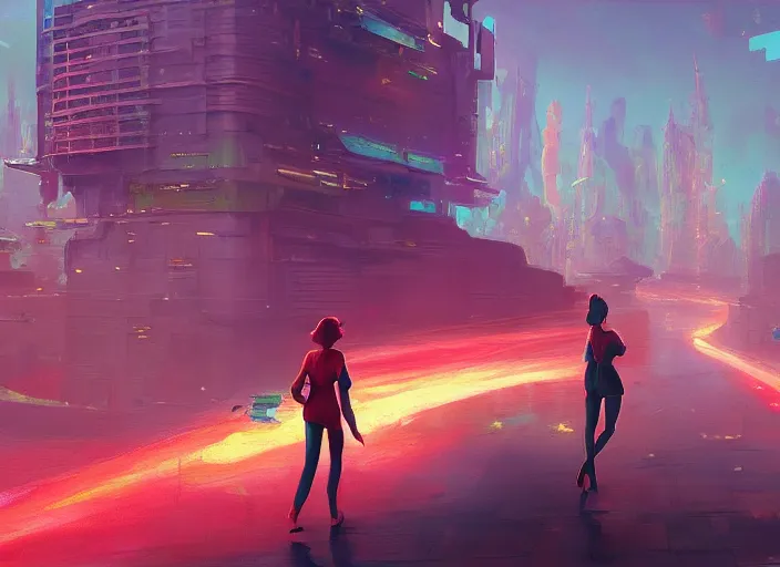 Prompt: gorgeous inspiring girl waving a red flag over her head enthusiastically walking through Mandelbrot fractal futuristic bustling utopian city by Craig Mullins, ilya kuvshinov, krenz cushart, artgerm trending on artstation by Edward Hopper and Dan Mumford and WLOP and Rutkovsky, Unreal Engine 5, Lumen, Nanite