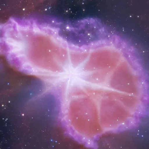 Prompt: a starfish shaped purple nebula, high quality image taken by James Webb telescope