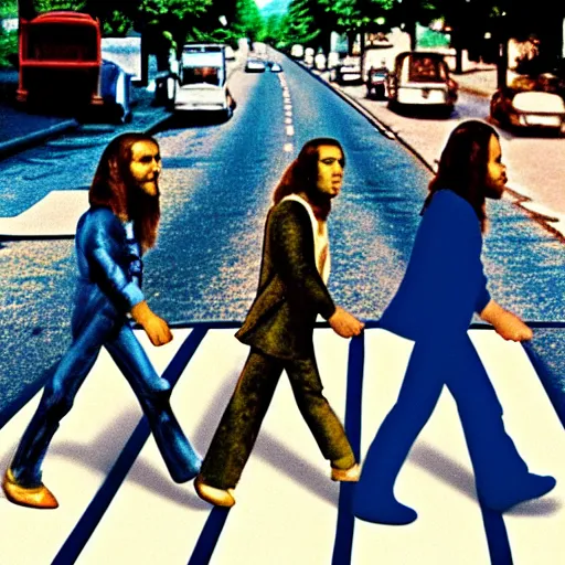 Prompt: alien walking in the street, abbey road album cover