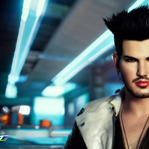 Image similar to a videogame still of Adam Lambert in Tekken 7, portrait, 40mm lens, shallow depth of field, close up, split lighting, cinematic