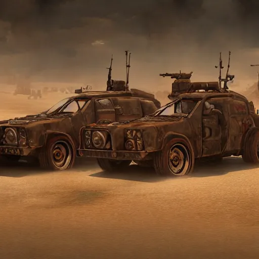 Image similar to mad max vehicles made out of ork technology from warhammer 40k, au naturel, hyper detailed, digital art, trending in artstation, cinematic lighting, studio quality, smooth render, unreal engine 5 rendered, octane rendered, art style by klimt and nixeu and ian sprigger and wlop and krenz cushart